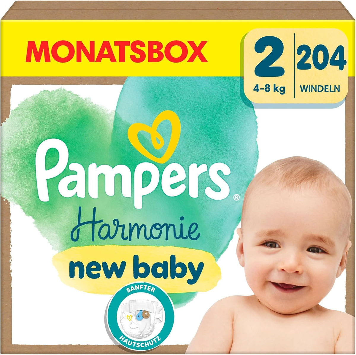 Scutece Pampers Harmony mărimea 2, 204 scutece, 4kg-8kg, protecție delicată a pielii cu protecție 100% Pampers