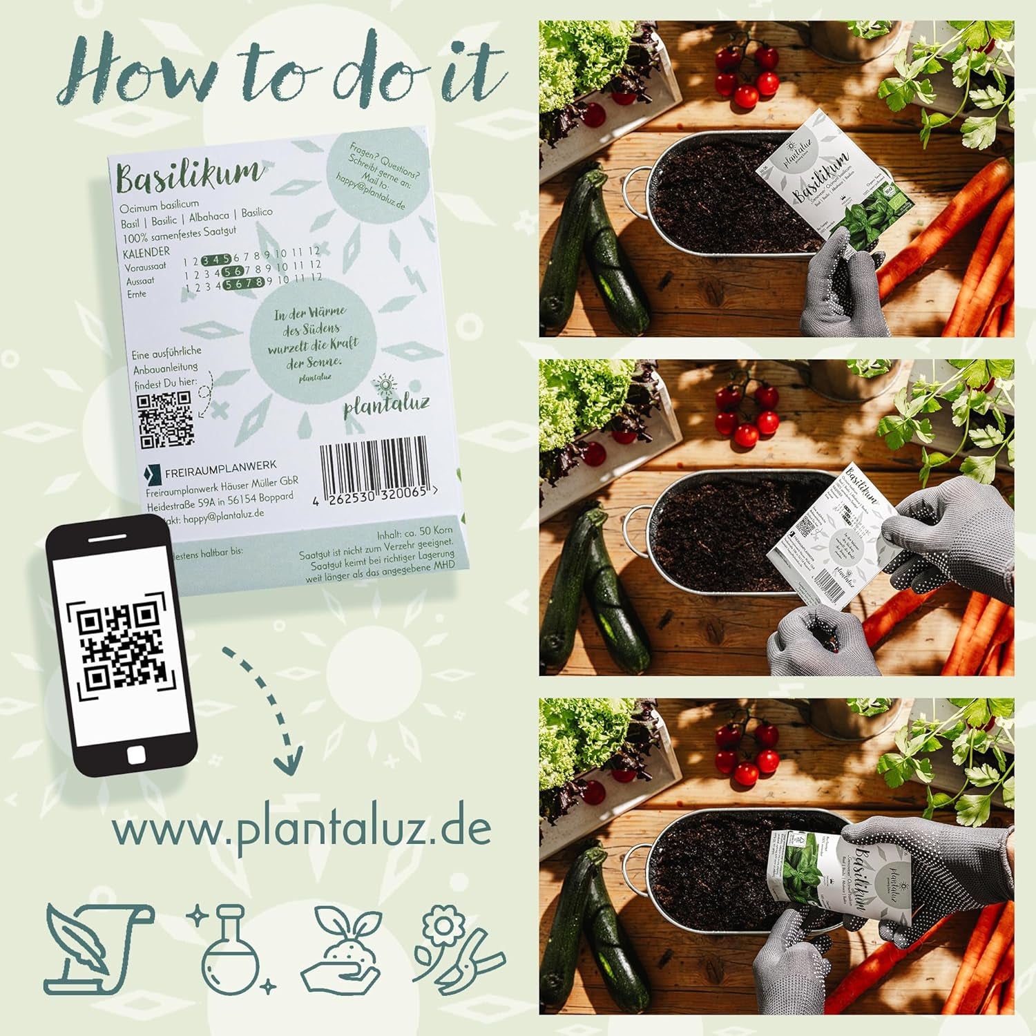 Set de semințe premium organice Plantaluz P04 – Set de semințe mediteraneene pentru legume și plante aromatice cu 10 soiuri pentru grădină, balcon și straturi înalte – incl. bețe de plantare FSC – Semințe organice cu polenizare liberă și fără OMG
