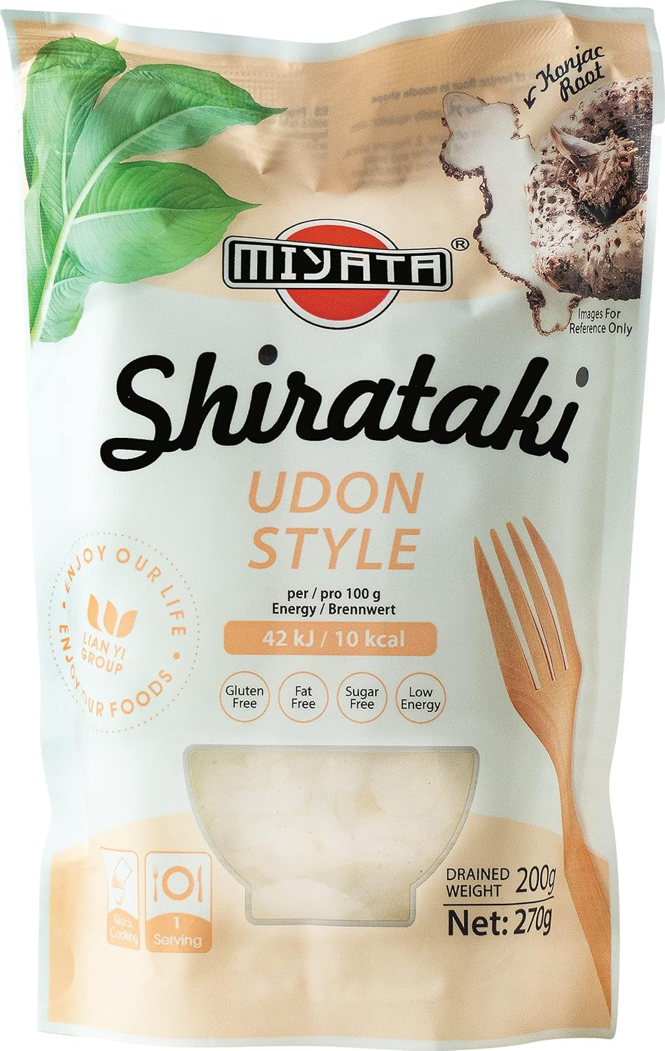 MIYATA Shirataki, Udon din făină de konjac, pachet de 270 g (200 g greutate scursă), 270 g (1 pachet)