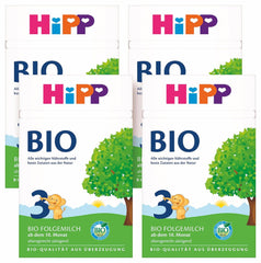 Lapte de continuare HiPP 3 Organic (4 x 600g) - după 10 luni, cu Omega-3 (DHA, ALA), Calciu, Vitamina D, de cea mai bună calitate organică
