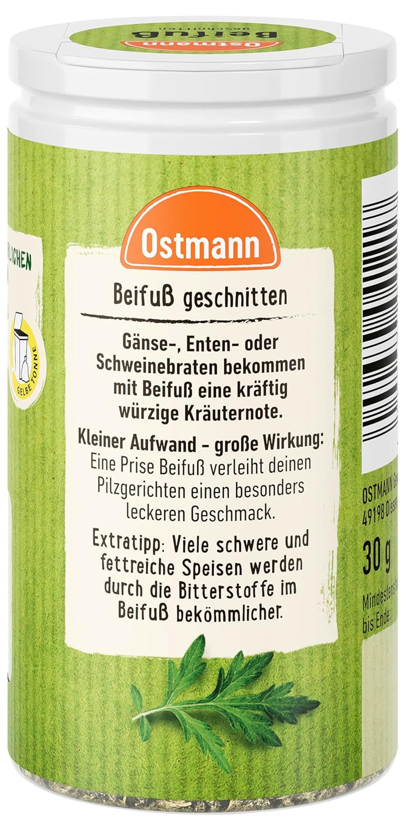 Ostmann Gewürze - Beifuß geschnitten | Kräutergewürz für Geflügelgerichte | 30 g in der Streudose