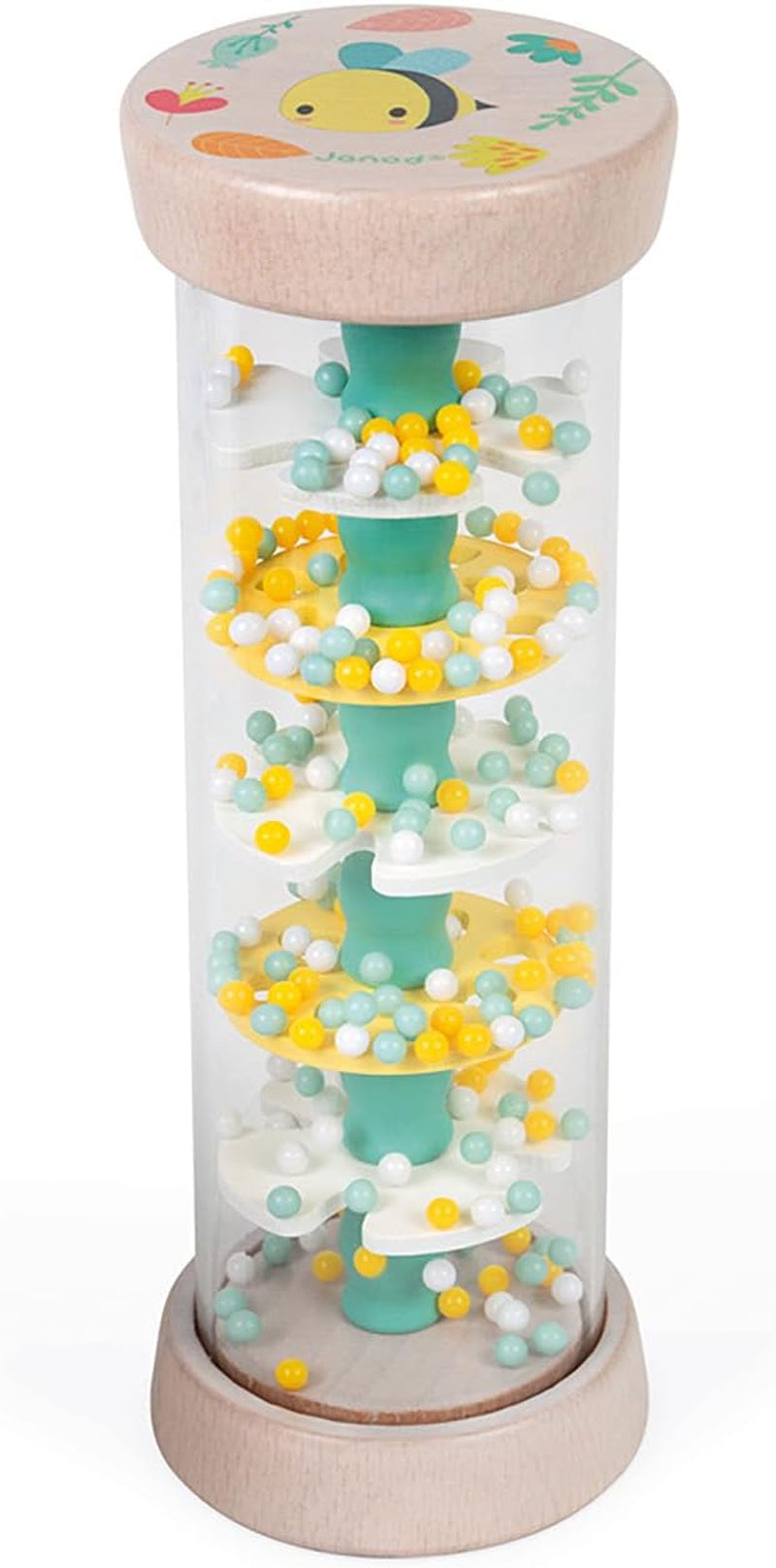 Janod - Rainmaker din lemn - Colecția Pure - Jucărie pentru bebeluși și copii mici - Dezvoltarea abilităților motorii fine Stimulare vizuală și acustică - Culoare pe bază de apă - De la 6 luni, J05193 Jucarii Bebe Naty Shop