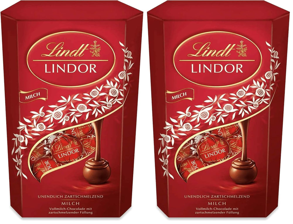 Ciocolată Lindt | Cornet de ciocolată cu lapte LINDOR | 500g | 38 de bile de ciocolată cu lapte cu umplutură care se topește în gură | Cadou de ciocolată