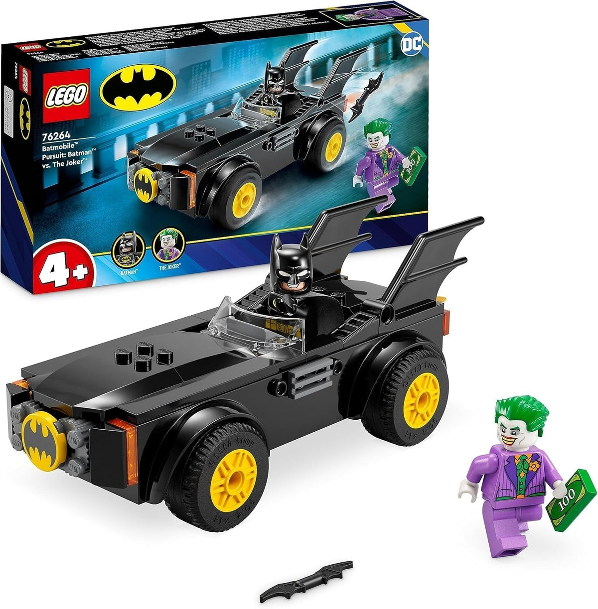 LEGO 76264 DC Chase in Batmobil: Batman Vs. Joker set de mașini de jucărie, Set de pornire pentru supereroi cu 2 minifigurine, Jucărie pentru copii preșcolari, băieți, fete cu vârsta peste 4 ani, Rapid de asamblat Seturi de constructie Besuche den LEGO-Store Singur