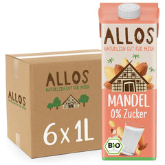 Allos Mandeldrink ohne Zucker | Mandel Drink Natur | Drink auf Pflanzenbasis | Mandel | veganer Drink | laktosefrei | 1 Liter (6 Stück)