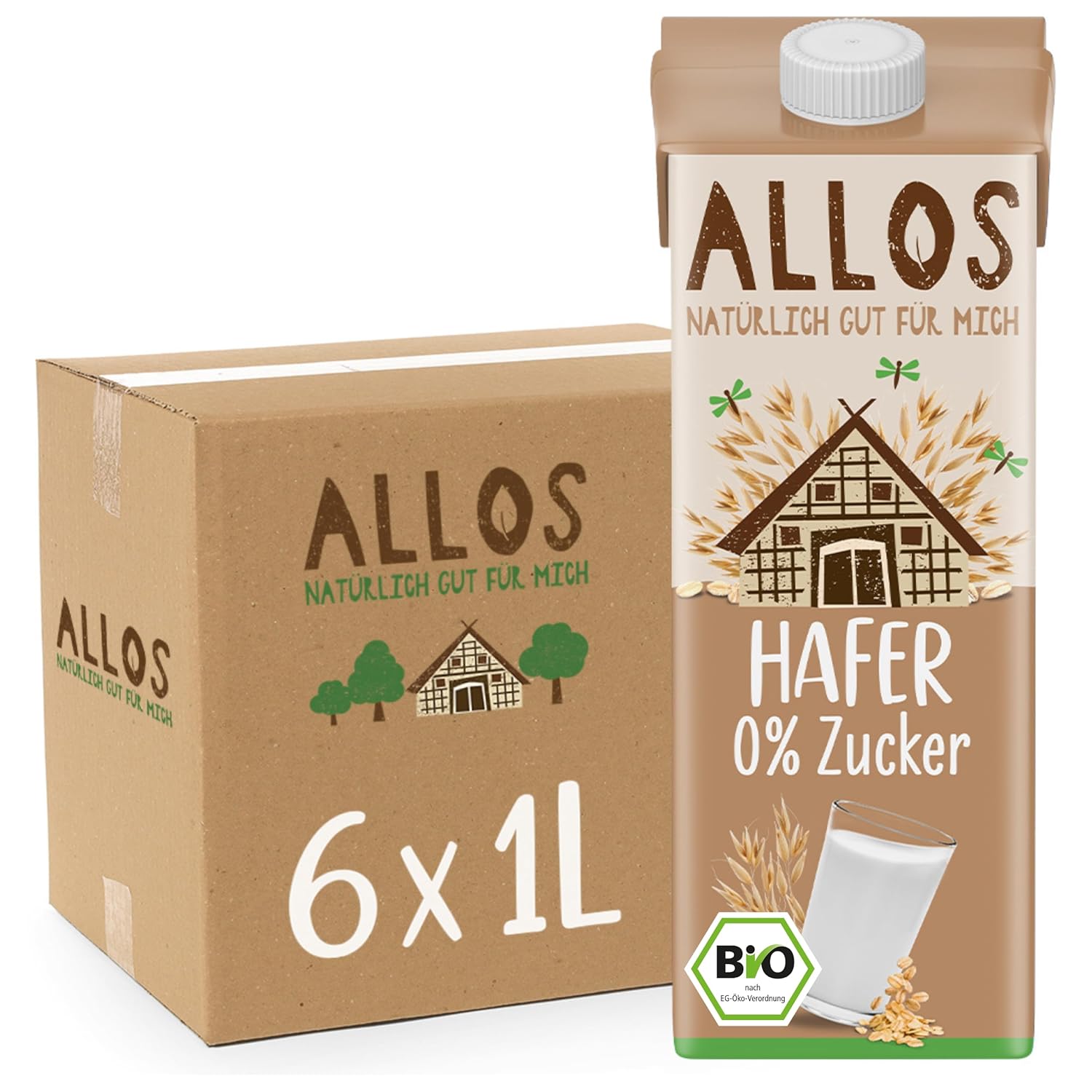 Allos Mandeldrink ohne Zucker | Mandel Drink Natur | Drink auf Pflanzenbasis | Mandel | veganer Drink | laktosefrei | 1 Liter (6 Stück)