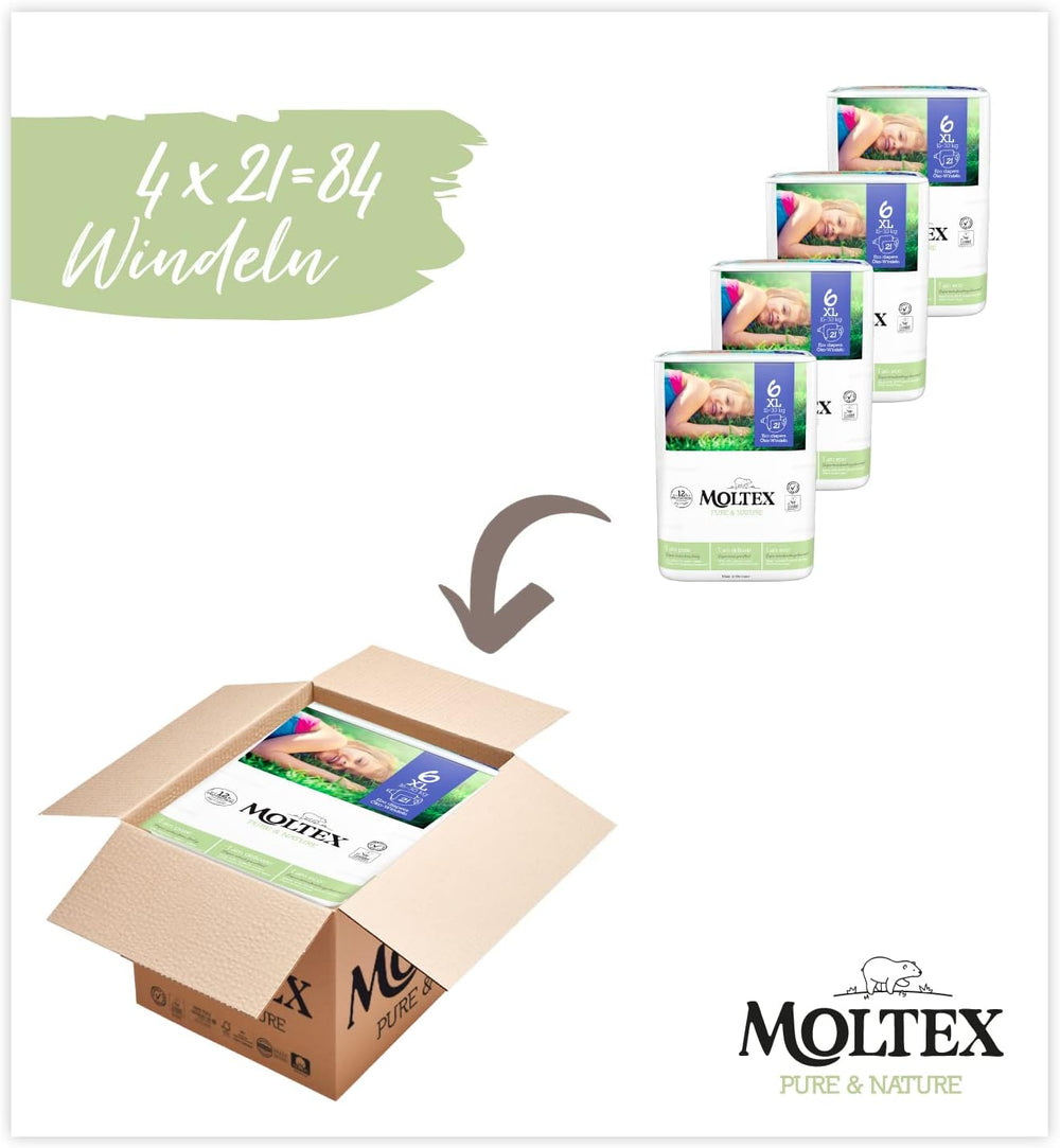 Scutece organice Pure & Nature, mărimea 6 XL (17-28 kg), cutie lunară, 84 de scutece organice