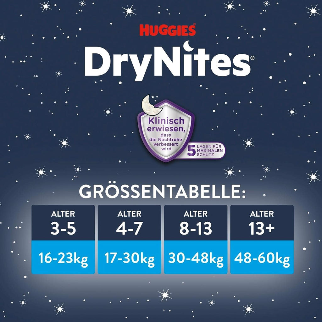 HUGGIES Drynites scutece de noapte, pentru băieți 4-7 ani (17-30 kg), 30 bucăți Naty Shop