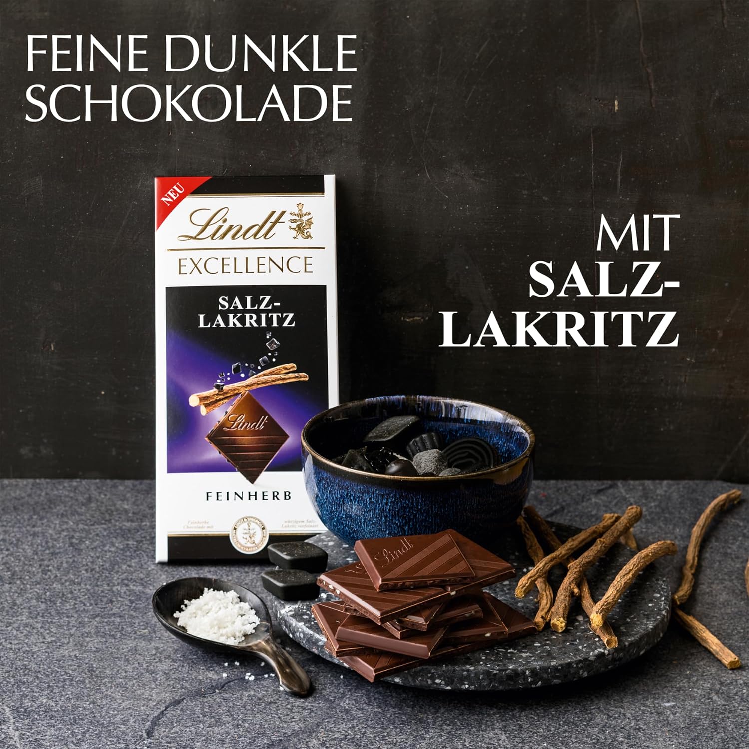 Lindt Excellence Lemn Dulce Sărat - Ciocolată Neagră Baton 100g - Aromă Intensă de Cacao