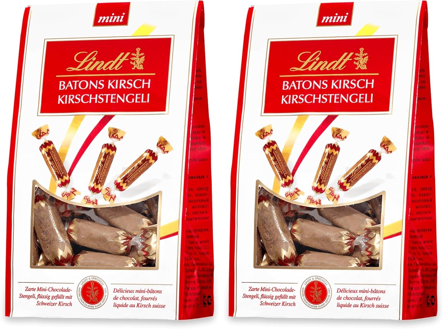 Lindt Baton Cherry Mini - Bețișoare De Ciocolată Cu Lichior De Cireșe Elvețian Cadou Delicios Cu Alcool