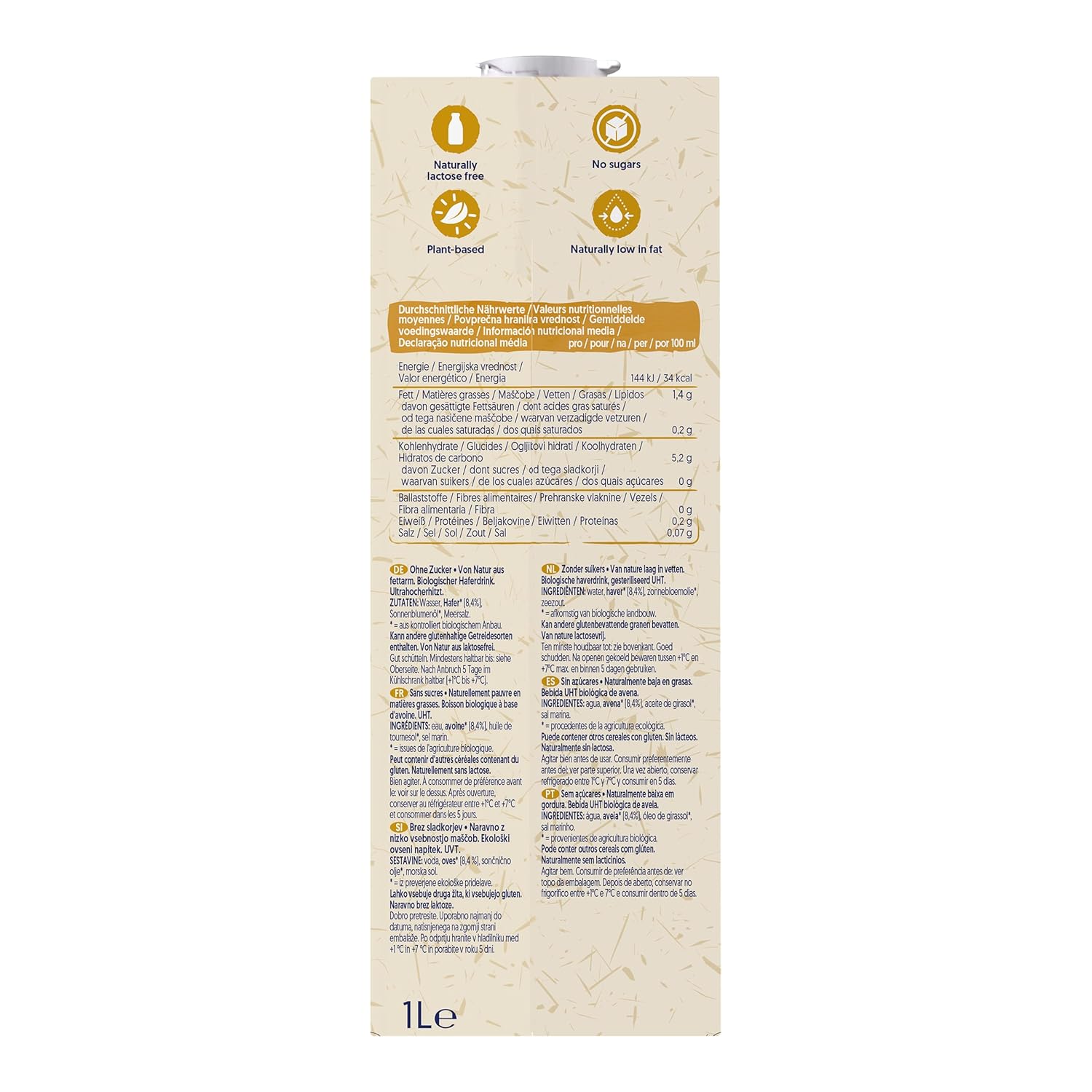 Alpro Bio Haferdrink Fara Zahăr - Băutură vegetală cu ovăz