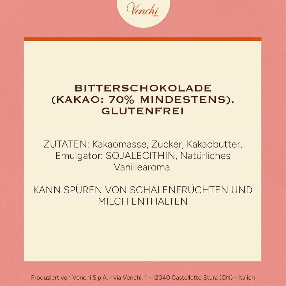 Venchi - Ciocolată neagră 70%, 78 g - Cu amestecuri de cacao selectate - Fără gluten - Vegan