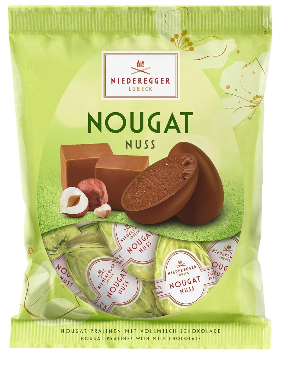 Niederegger | Ouă de nuga | 1 x 87g | Ouă de alune și nuga acoperite cu ciocolată cu lapte | Cadou de Paște | Ouă de Paște