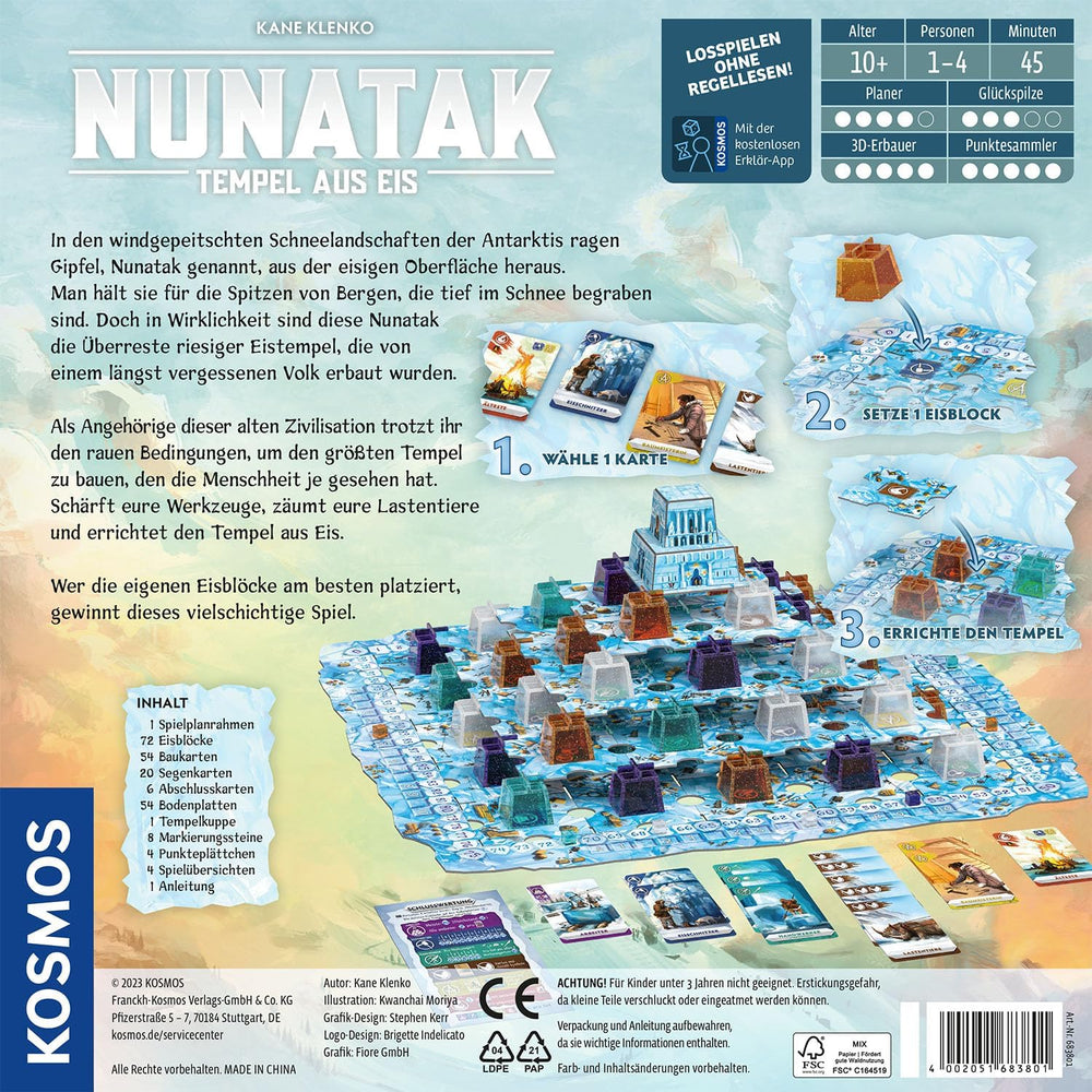 KOSMOS 683801 Nunatak - Templul Gheții, Joc de familie, Configurație 3D cool, Piese de joc 3D cu aspect de gheață, Joc de strategie, Joc de societate, Joc de petrecere