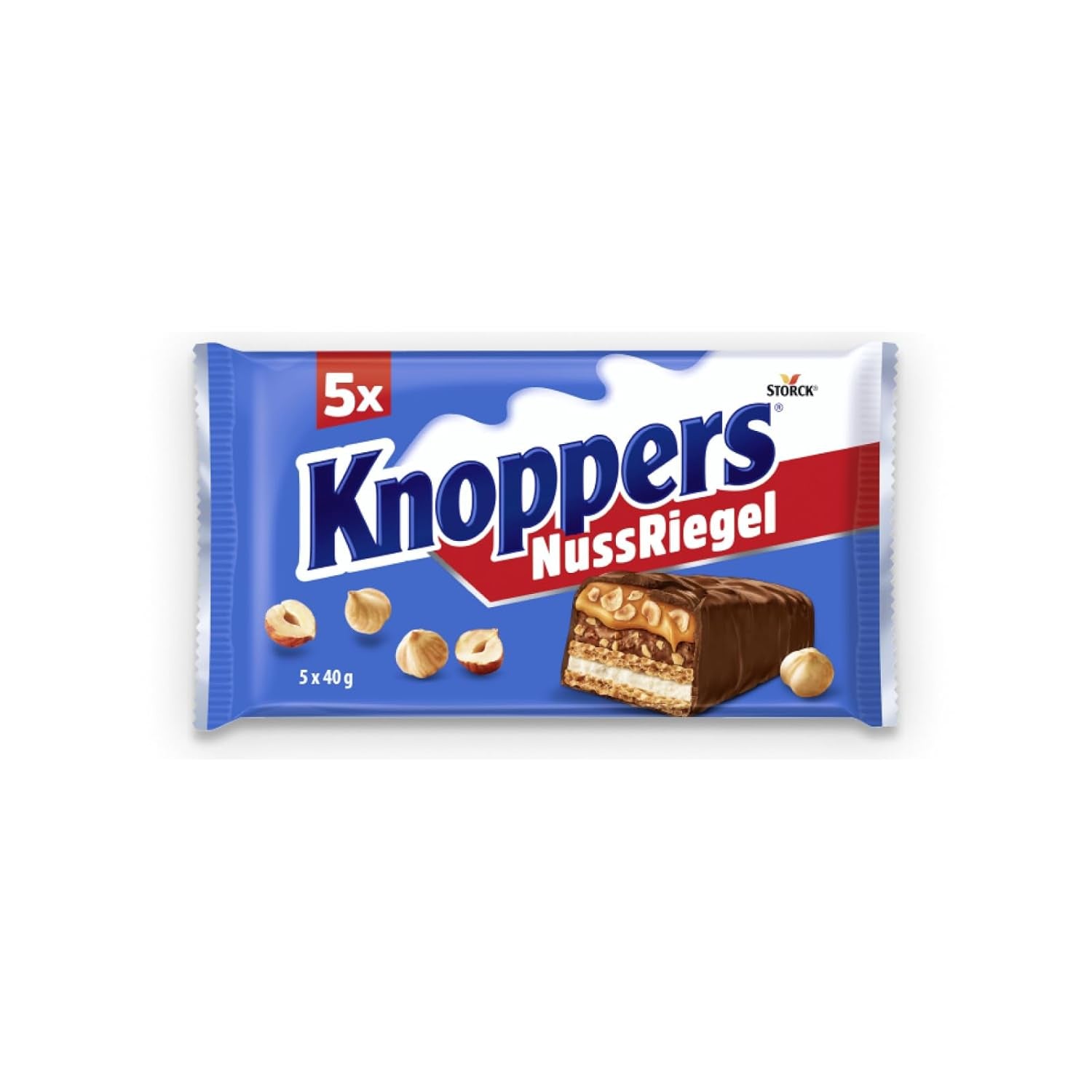 Knoppers Peanut Bar – 1 x 200 g (5 batoane) – Baton de ciocolată cu lapte și cremă de arahide, arahide sărate tocate, caramel și ciocolată cu lapte