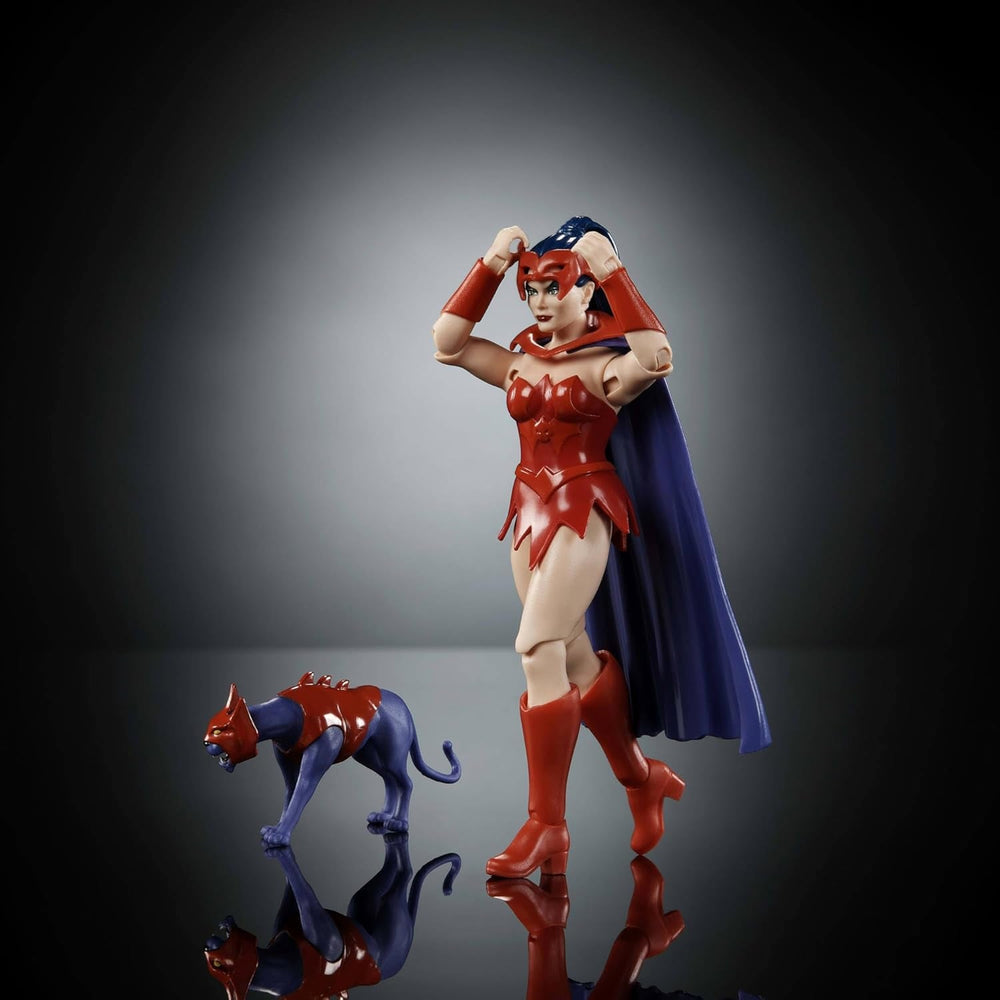 Masters of the Universe Origins Action Figure Catra din colecția de desene animate, aprox. 14 cm înălțime, eroină din serialul TV din anii 1980, prințesa puterii, design detaliat și accesoriu pentru pisică, JBM84 Action figures Naty Shop