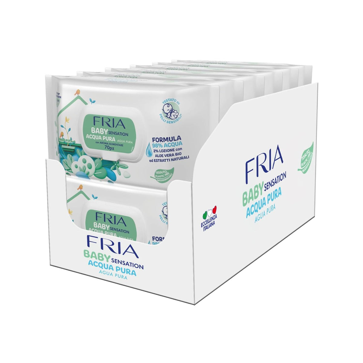 Șervețele umede Baby Sensation Pure Water, formulă cu 98% apă purificată pentru curățarea pielii, testate dermatologic, pachet economic cu 840 de șervețele