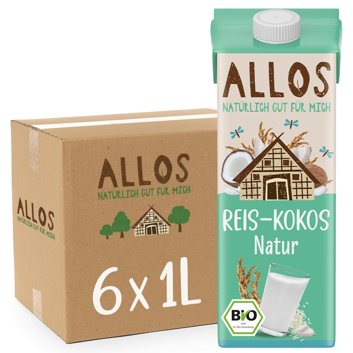Allos Mandeldrink ohne Zucker | Mandel Drink Natur | Drink auf Pflanzenbasis | Mandel | veganer Drink | laktosefrei | 1 Liter (6 Stück)