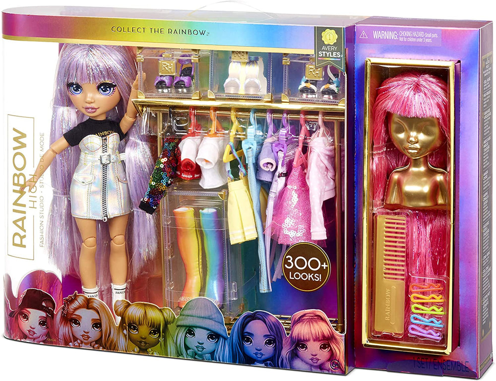 Rainbow High 571049 Fashion Studio - Exklusive Puppe mit Kleidung, Accessoires & 2 Funkelnden Perücken - Schaffen Sie 300+ Looks!