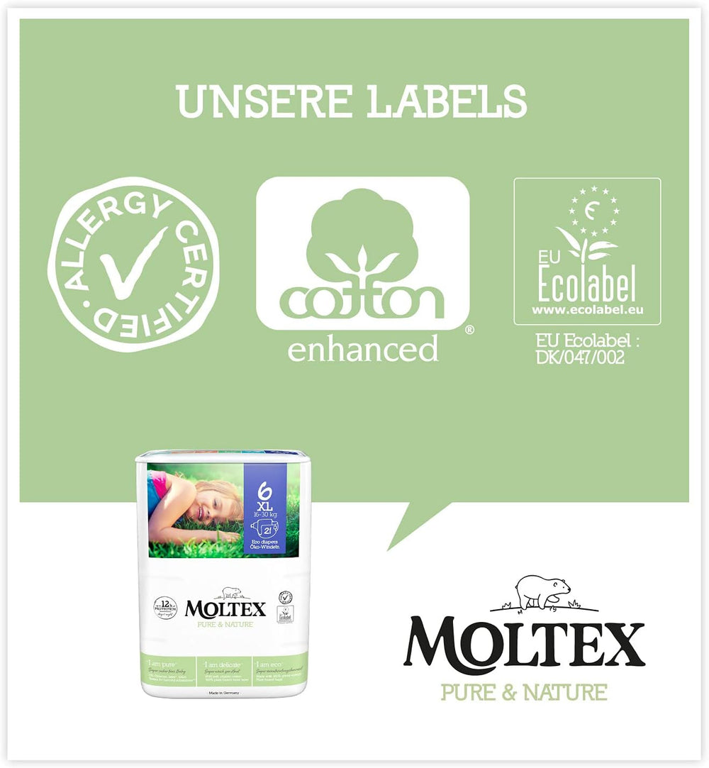 Scutece organice Pure & Nature, mărimea 6 XL (17-28 kg), cutie lunară, 84 de scutece organice