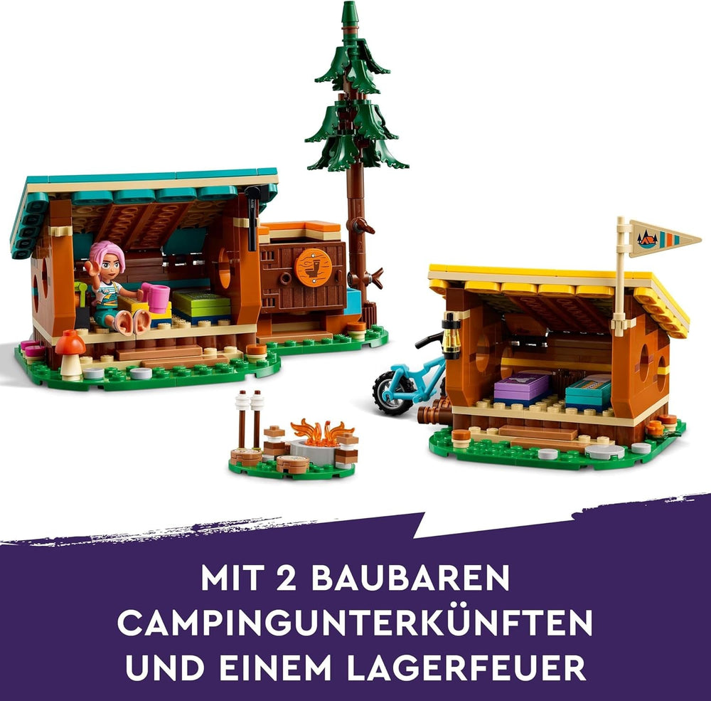 LEGO Friends Cosy Huts At Adventure Camp, Playset pentru jocuri de rol în aer liber, jucărie pentru copii pentru fete și băieți de la 7 ani cu 3 figurine și vulpe, jucărie de camping 42624 Seturi de constructie Besuche den LEGO-Store