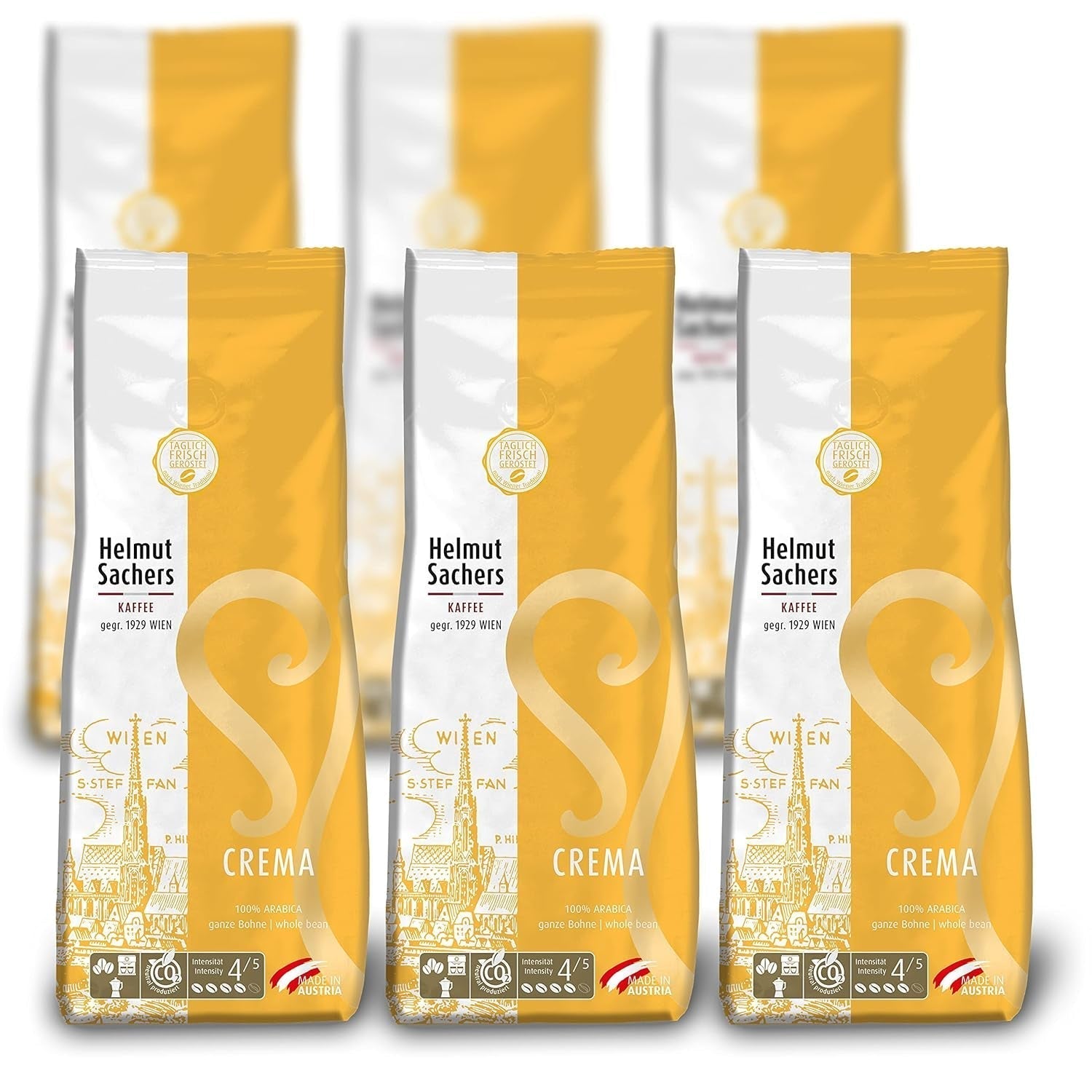 Helmut Sachers Kaffee - amestec vienez, cafea Viennese Melange din boabe Arabica de primă clasă, prăjite în Austria Cafea Naty Shop 6 x 500 grame Cafea