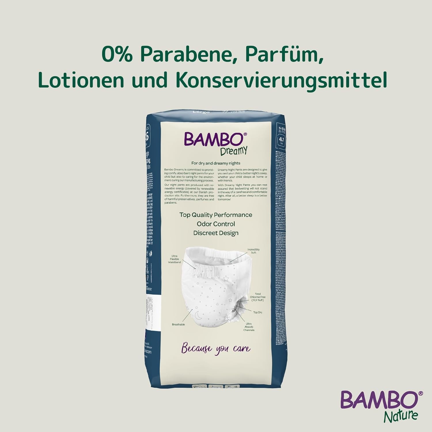 Scutece Bambo Dreamy Nighttime Pull-Up, mărime mare (35–50 kg/77–110 lbs), pachet de 10 | Scutece pull-Up pentru copii | Chiloți de noapte ultra-absorbanți pentru enurezis