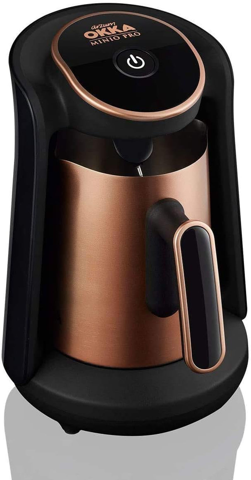 Cafetieră turcească Arzum Okka Minio, Moka, 1-4 căni, vas din oțel inoxidabil de 300 ml, protecție la revărsare, sistem inteligent de preparare, vas lavabil, 480 W, cupru