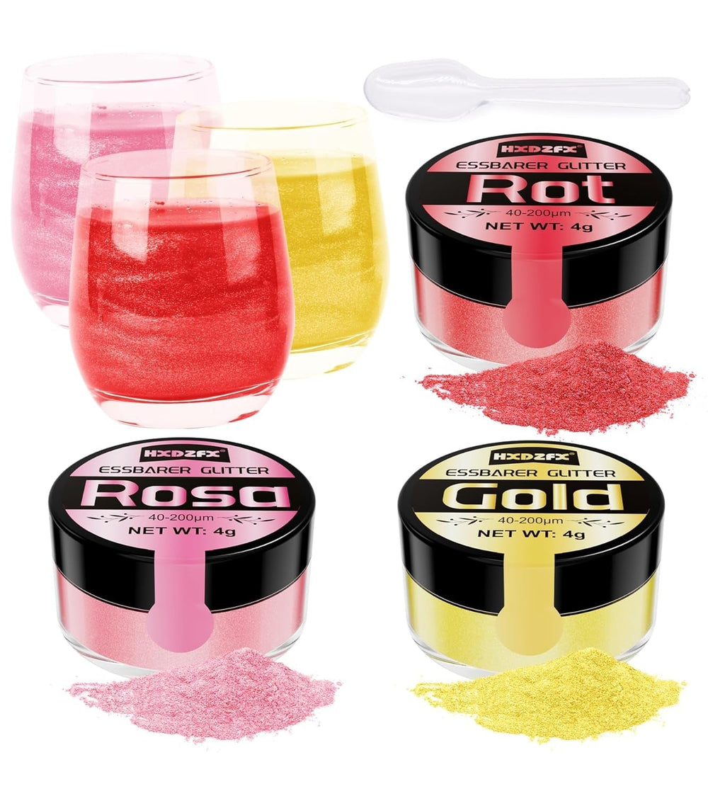 Set de sclipici comestibil - 12 culori pudră sclipitoare pentru băuturi, pudră colorantă alimentară fără gust, pudră sclipitoare pentru ciocolată, prăjituri, fondant, băuturi, lichide - 3G