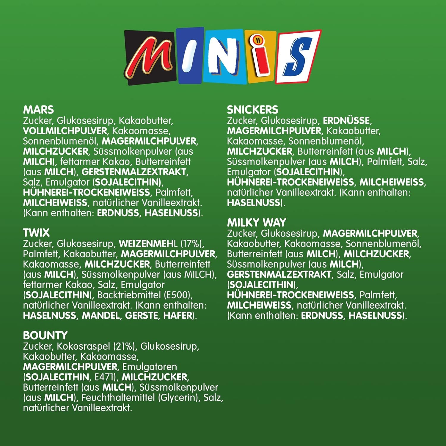 Pliculețe mixte Minis, Snickers, Bounty, Twix, Milky Way, pachet vrac de ciocolată, un pachet (1 x 400 g) (pachet de 5)