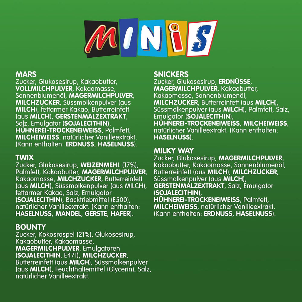 Pliculețe mixte Minis, Snickers, Bounty, Twix, Milky Way, pachet vrac de ciocolată, un pachet (1 x 400 g) (pachet de 5)