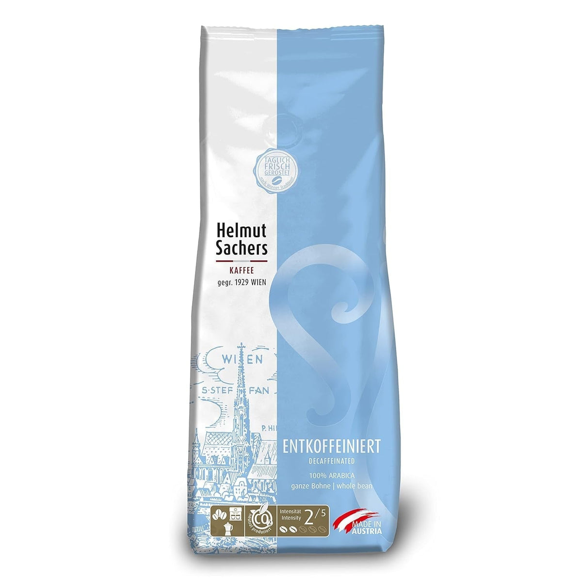 Helmut Sachers Kaffee - amestec vienez, cafea Viennese Melange din boabe Arabica de primă clasă, prăjite în Austria Cafea Naty Shop 500 grame Decofeinizata