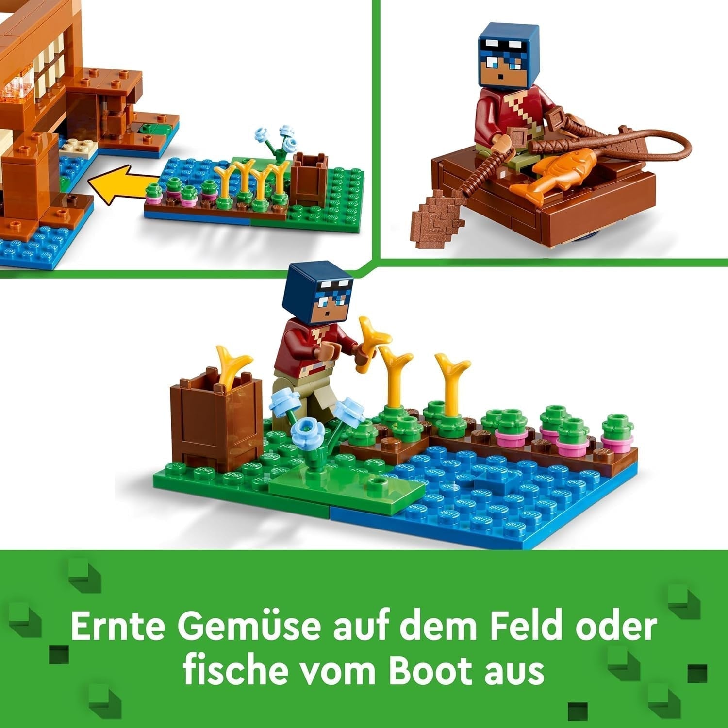 LEGO Minecraft The Frog House, casă de jucărie cu figuri, inclusiv zombie, slime și om înecat, plus accesorii precum barcă de jucărie și banc de lucru, cadou pentru băieți și fete de la 8 ani 21256 Seturi de constructie Besuche den LEGO-Store
