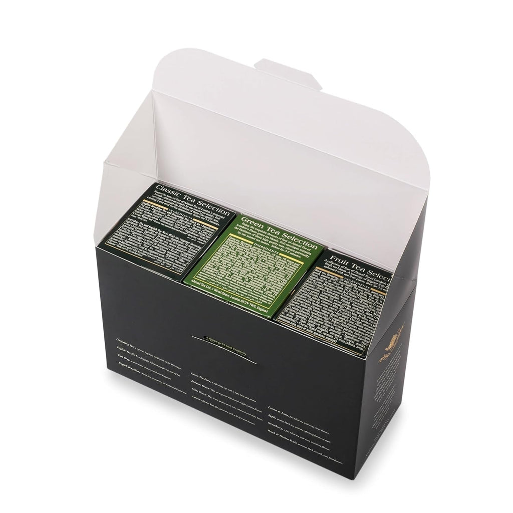 Ahmad Tea - Twelve Teas - Sortiment de 12 sortimente de ceai negru și ceai verde cu diferite arome - 60 pliculețe de ceai ambalate individual, sigilate pentru păstrarea aromelor, cu panglică, 120 g ceai