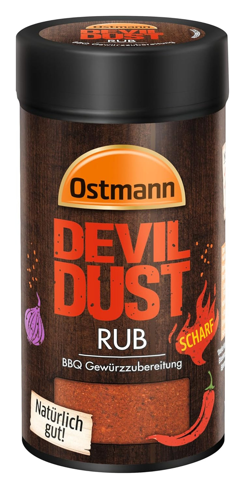 Ostmann Gewürze - Devil Dust | BBQ Rub Gewürzzubereitung | Scharfe Trockenmarinade für Grillfleisch | 140 g im Streuer