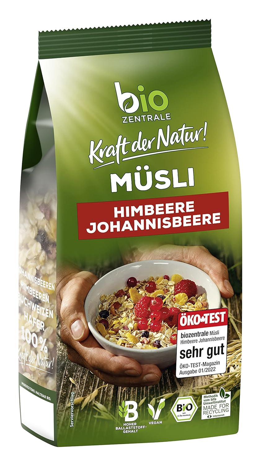 Biozentrale Muesli cu ciocolată neagră | 500g Organic Vegan | Ideal pentru micul dejun și pentru paharul tău de muesli la pachet | Alternativă la batoanele de muesli
