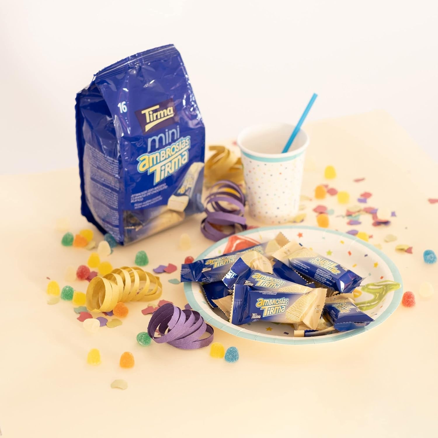 Tirma Mini Napolitane Ciocolată Albă | (16 unități x 13,5g), 216g | Umplutură delicată cu cremă | Non-OMG | Potrivit pentru vegetarieni | Ambalate individual | Gustare la pachet