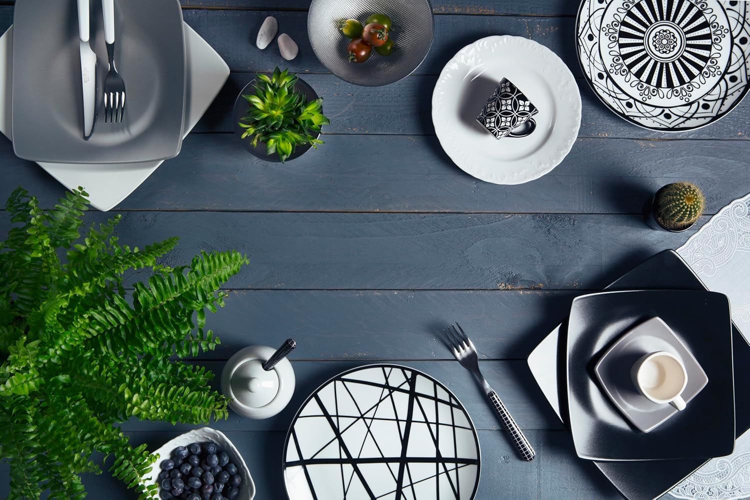 Excelsa Boheme Noir Teller-Set, 18-teilig, Porzellan, Schwarz