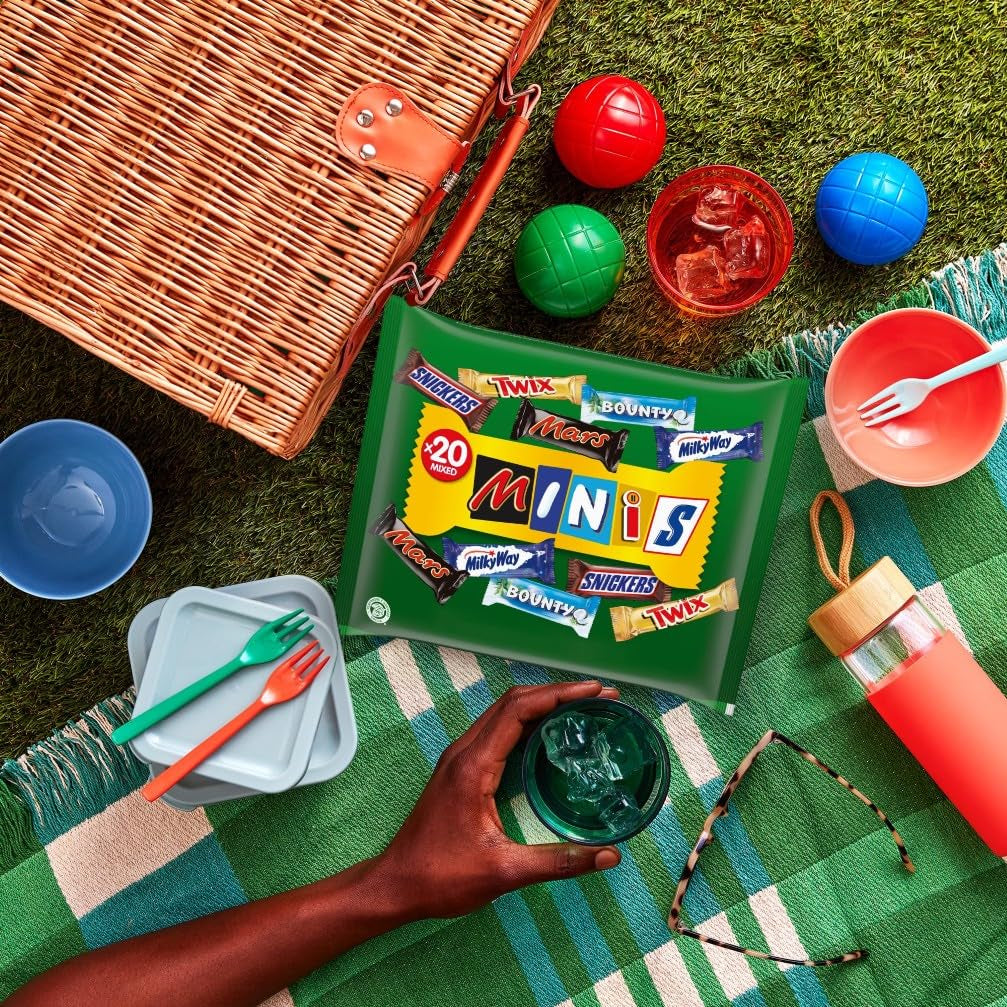 Pachet vrac cu mini ciocolată mixtă, 20 de mini gustări de ciocolată (Mars, Snickers, Bounty, Twix, Milky Way), ca bomboane, cadou de ciocolată, cutie de bomboane, 400g