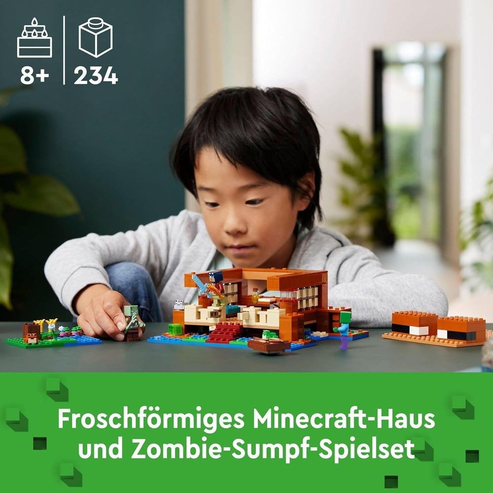 LEGO Minecraft The Frog House, casă de jucărie cu figuri, inclusiv zombie, slime și om înecat, plus accesorii precum barcă de jucărie și banc de lucru, cadou pentru băieți și fete de la 8 ani 21256 Seturi de constructie Besuche den LEGO-Store