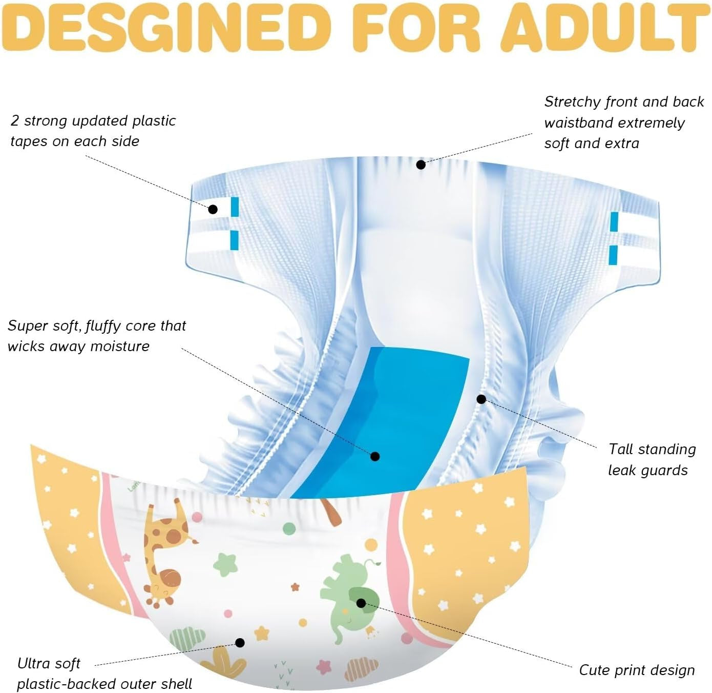 Scutece alunecătoare pentru adulți Landofgenie, pentru noapte, 10 bucăți
