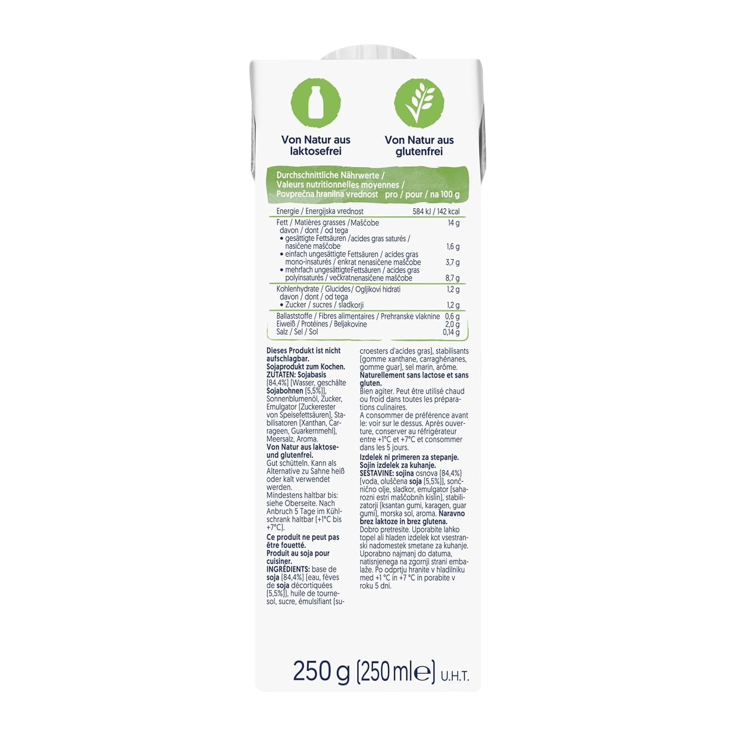 Alpro Cooking Soya – Vegane Kochcreme aus Soya mit neutralem Geschmack für heiße und kalte Gerichte – 15 x 250 ml