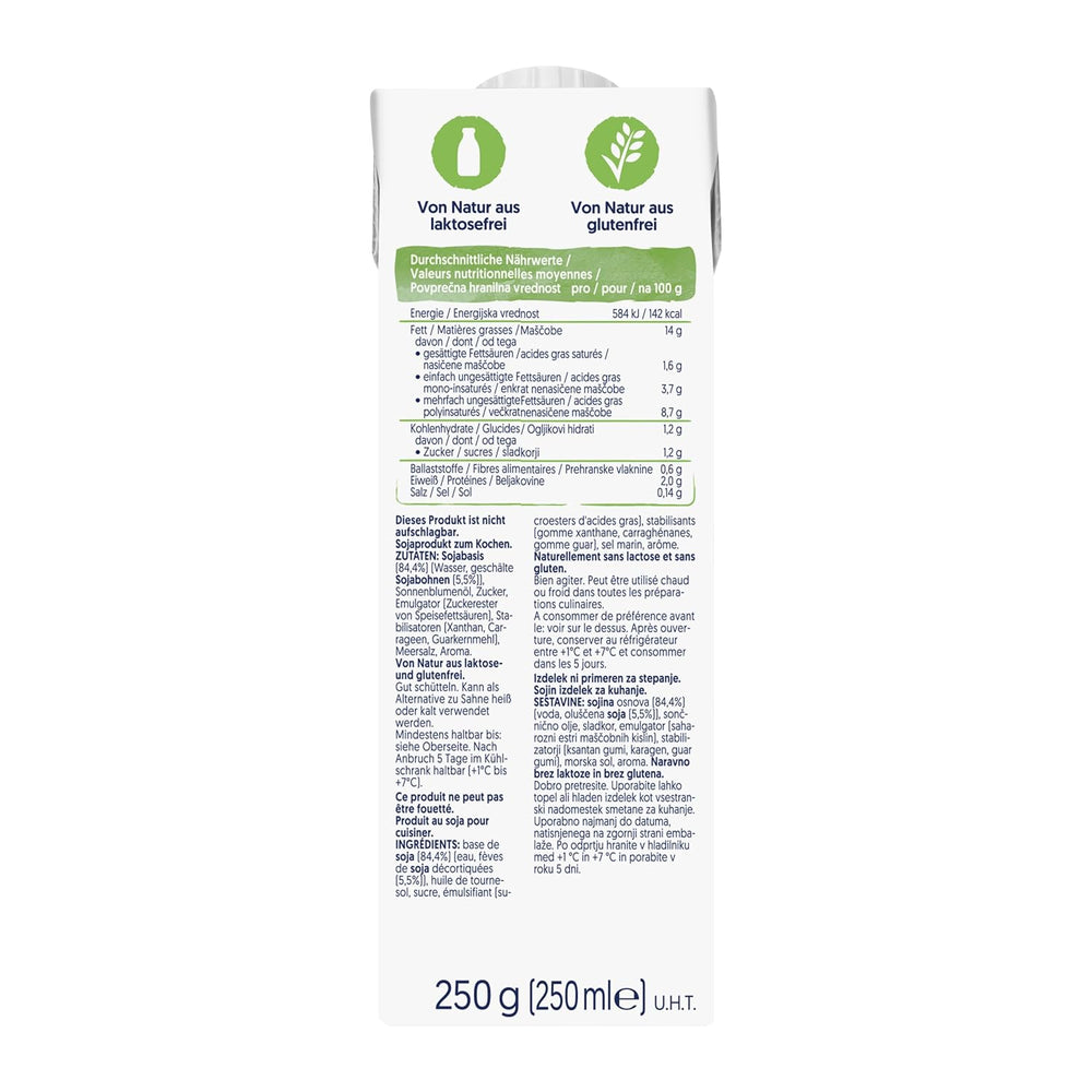 Alpro Cooking Soya – Vegane Kochcreme aus Soya mit neutralem Geschmack für heiße und kalte Gerichte – 15 x 250 ml