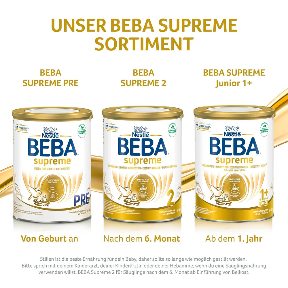 BEBA SUPREME JUNIOR 1 Plus - Băutură pentru copii de la 1 an, cu complex 6 HMO, fără lactoză, fără ulei de palmier, fără ulei de pește, hrană pentru copii mici, lapte praf pentru bebeluși, pachet de 6 (6 x 800g)
