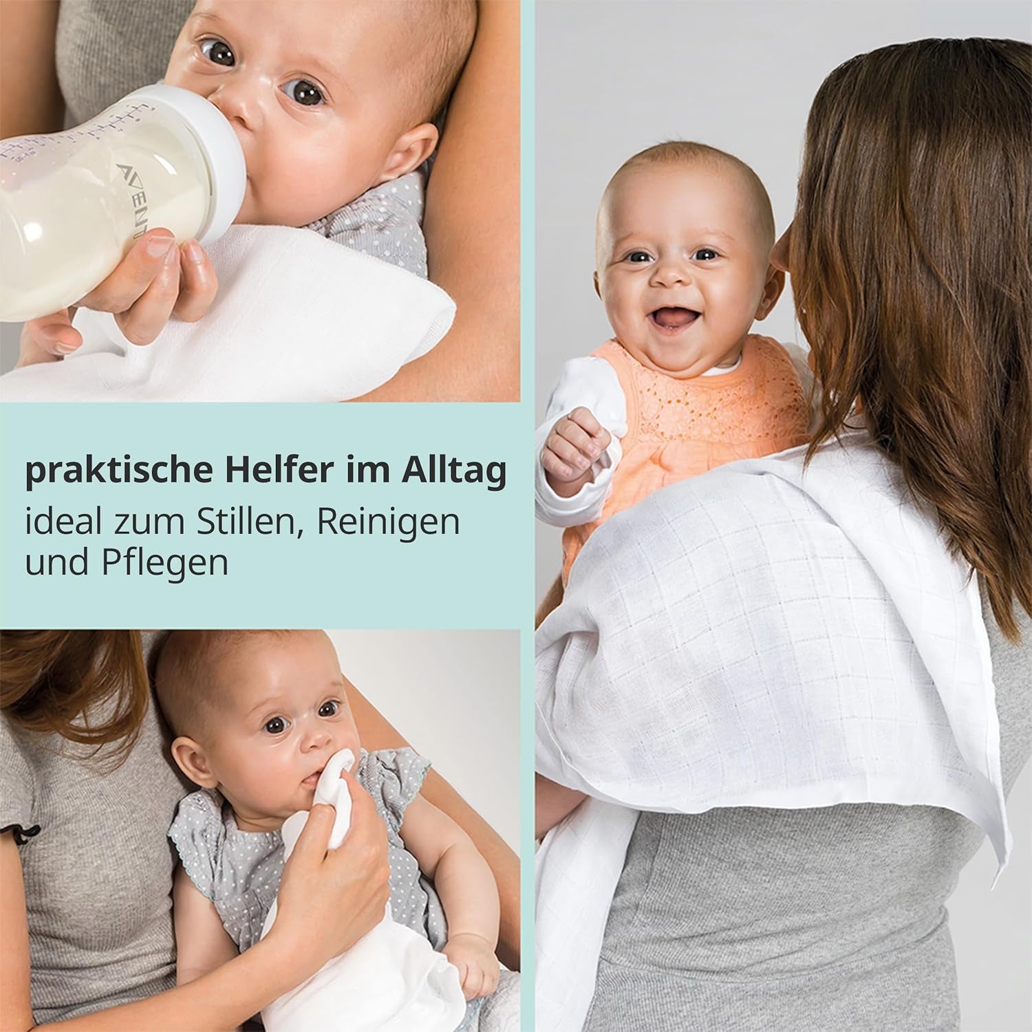 Pătrățele de muselină MAKIAN, pachet de 10, 80x80 cm, certificate Oeko-TEX® Standard 100, 10 cârpe de calitate premium pentru eructații - pătrățele din pânză dublu țesută/pătrățele de muselină, rezistente la fierbere - Alb