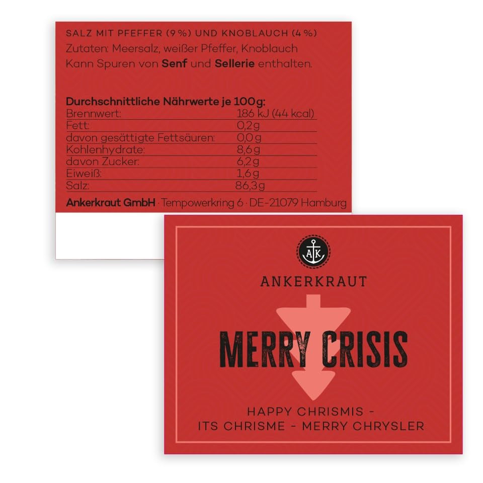 Ankerkraut "Merry Crisis" Anlass-Gewürz, Aioli Pfeffer Salz zum Verschenken, Gewürz Geschenk mit Knoblauch, 155 g im Korkenglas