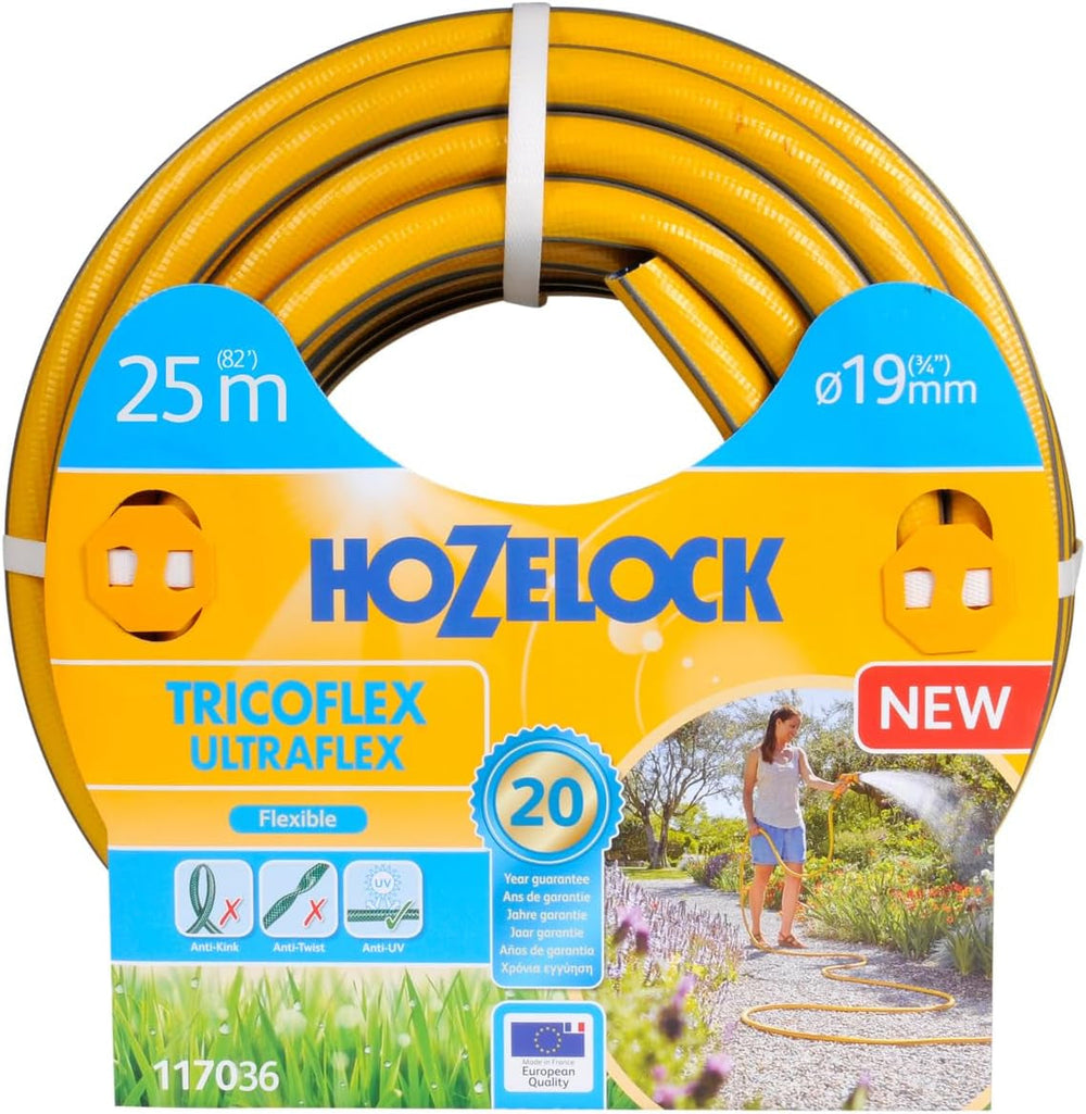 HOZELOCK - Furtun Tricoflex Ultraflex Ø 12,5 mm (1/2") 20 M: Furtun flexibil de grădină, rezistent la intemperii, la răsucire și îndoire, fabricat din 40% PVC reciclat [117002], galben