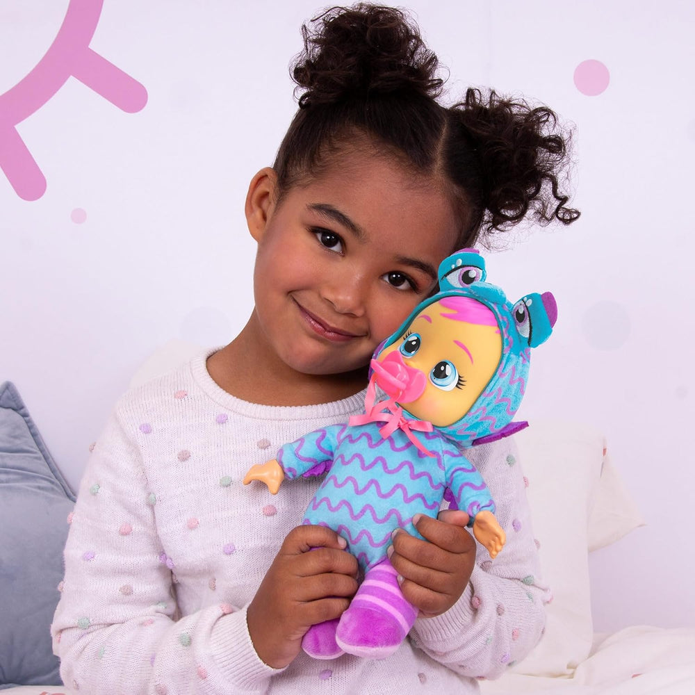 Cry Babies Tiny Cuddles Monster Momo, Plüsch-Baby-Puppe, Tiny Cuddles mit personalisiertem Pyjama eines Monsters, das echte Tränen weint, Kinder ab 18+ Monaten