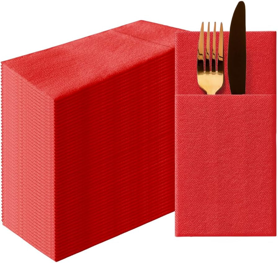 PAW - Șervețele pentru tacâmuri Airlaid - Fabric-like (39 X 40 Cm 1/8 fold) | 50 bucăți | Horeca | Ideal pentru nuntă, botez, comuniune, aniversare | Buzunare pentru tacâmuri | Gri