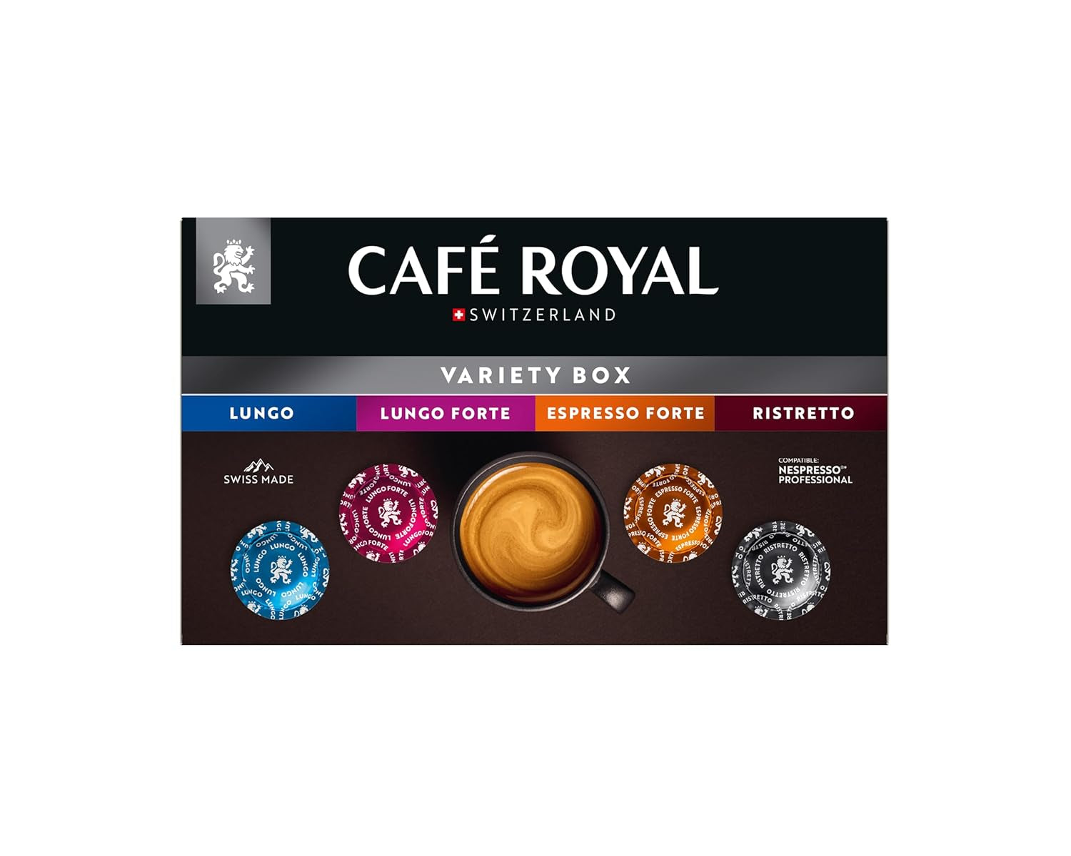 Café Royal Professional Pads, Variety Box, 40 Nespresso (R) Professional kompatible Pads für Office und Gastronomie, Rainforest Alliance zertifiziert, 100 Prozent Arabica Kaffee